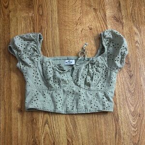 Hollister Green Cap Sleeve Crop Blouse